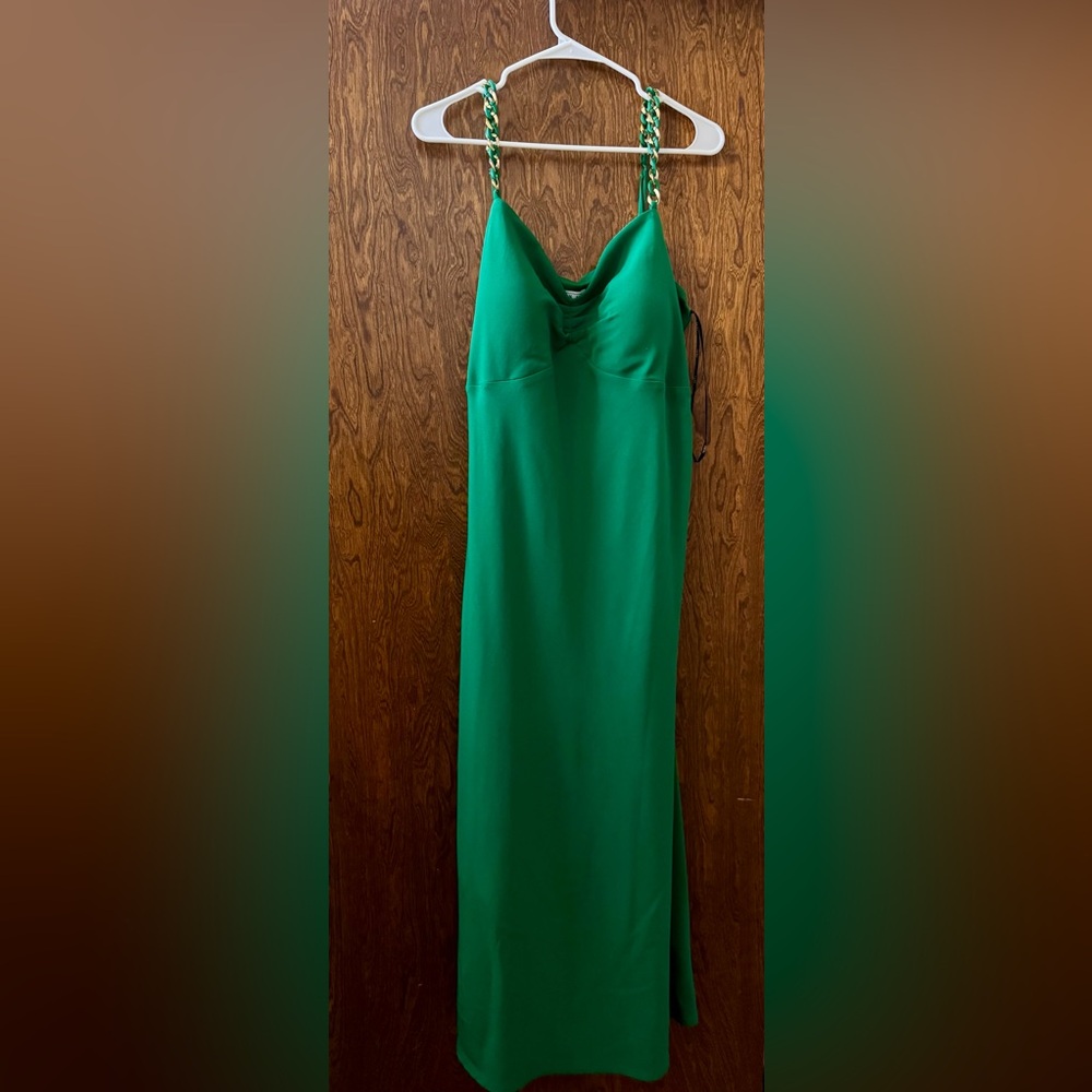 Green Maxi Slip Dress with Cowl Neck and Spaghetti Straps